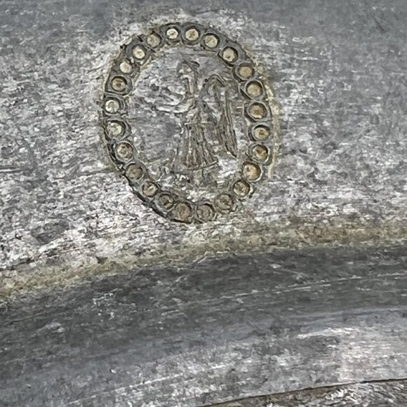 Antique Dutch Pewter Decor Plate 9" Angel Mark - Picture 8 of 8